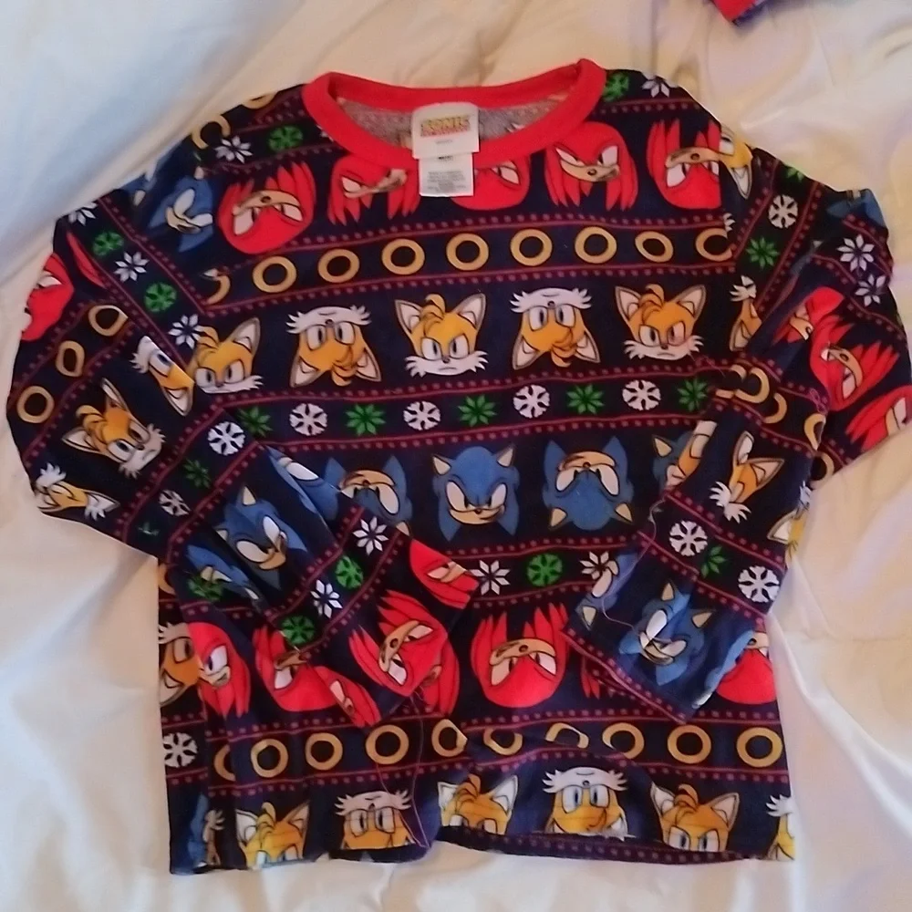 EUC Official Sonic The hedgehog Blue & Red Snowflake Pajamas - Medium (8)